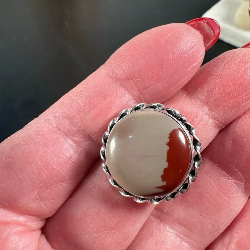 Mookaite natural gemstone silver plated ring adjustable fits all sizes handmade - Picture 1 of 3
